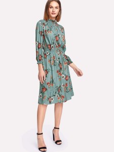 Shirred Detail Floral Dress