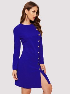 Side Button Through Zip Back Pencil Dress