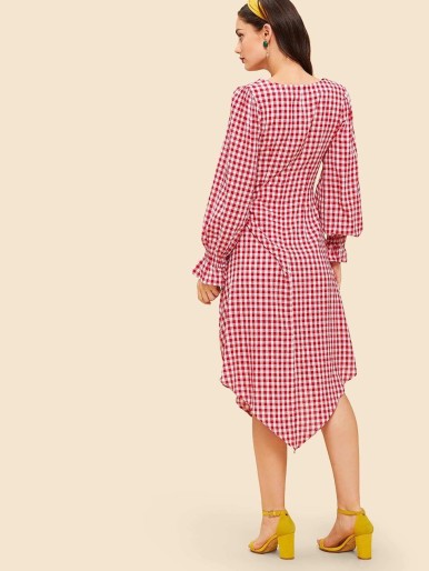 Square Neck Zip Back Gingham Dress