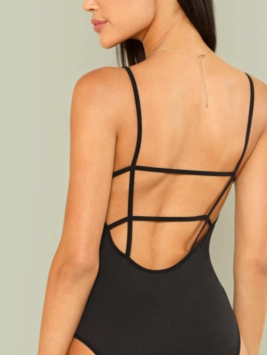 Strappy Open Back Rib Knit Bodysuit