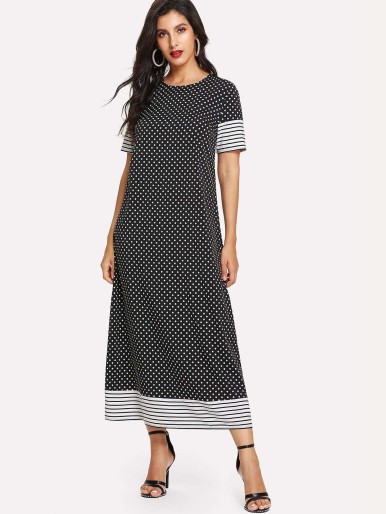 Stripe Contrast Dot Print Dress