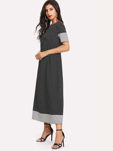 Stripe Contrast Dot Print Dress