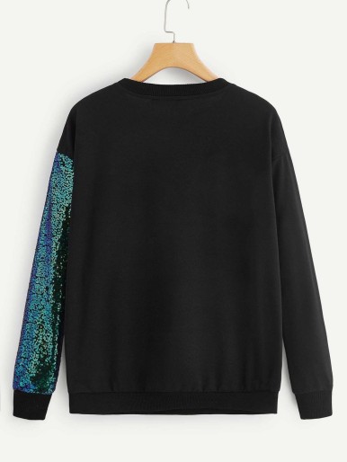 Cut-and-Sew Sequins Contrast Pullover