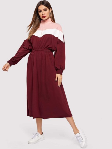 Zip Front Color-block Longline Dress