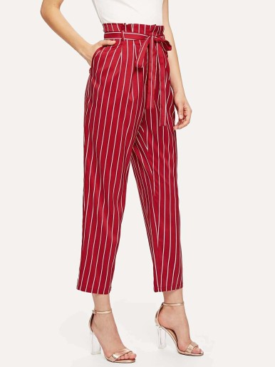 Striped pants with self-button