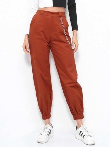 Rust Casual Flat Trousers Pocket