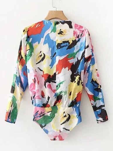 Abstract Florals Surplice Blouse Bodysuit