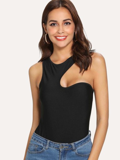 Asymmetric Cutout Shoulder Bodysuit