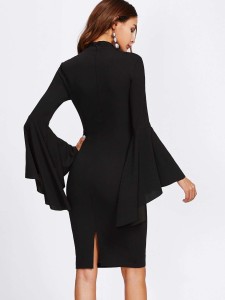 Mock Neck Exaggerate Bell Sleeve Dress