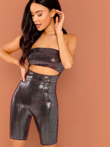 Cut-Out Strapless Sequin Playsuit