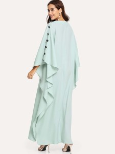 Square Neck Buttoned Batwing Hijab Long Dress