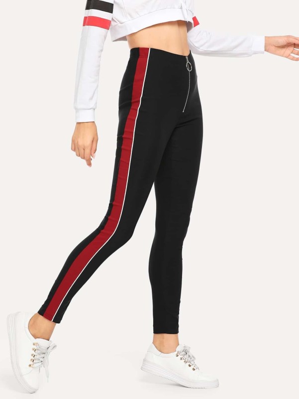 Zip Front Striped Trousers