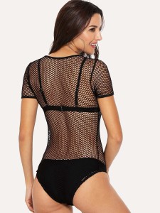 Cut Out Fishnet Bodysuit Without Lingerie Set