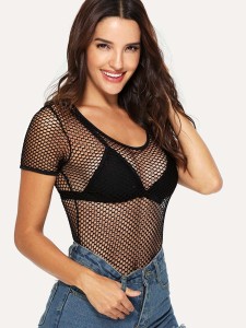 Cut Out Fishnet Bodysuit Without Lingerie Set