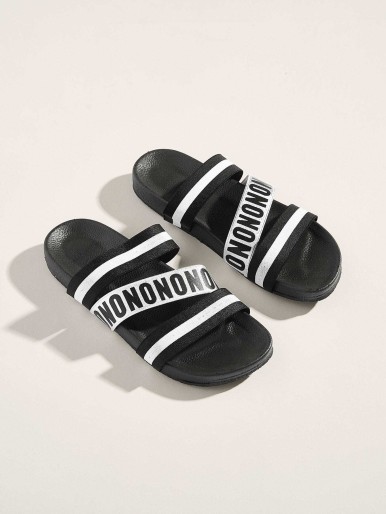 Men Two Tone Letter Print Sliders