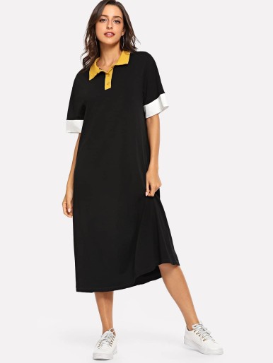 Button Front Collar Neck Tunic Dress