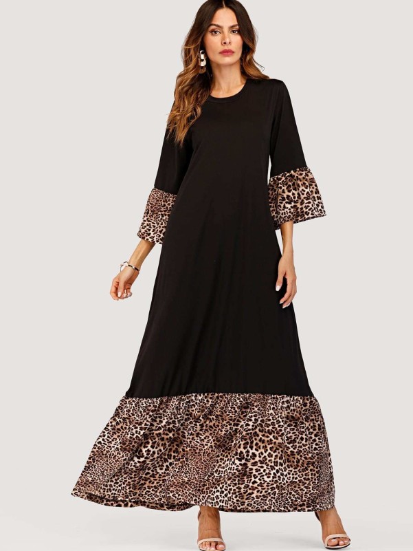 Contrast Leopard Maxi Dress