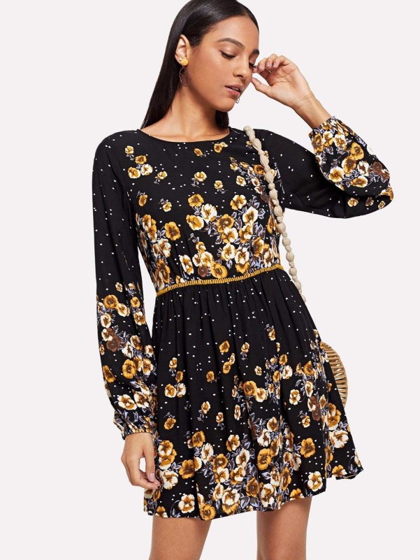 Laser Cut Floral Flare Dress