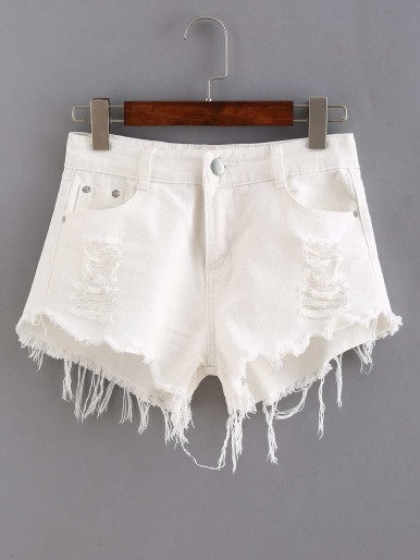 Ripped Raw Hem Denim Shorts