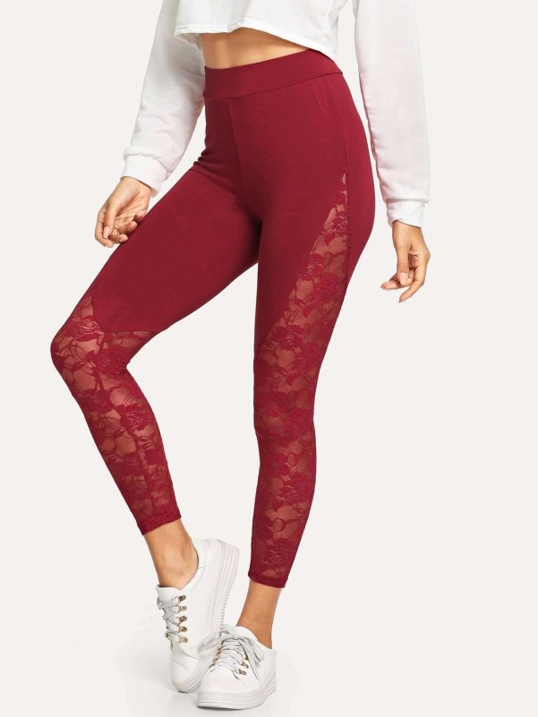 Sheer Floral Lace Insert Leggings