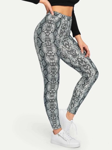 New Women's Ladies Animal Snake Print Leggings Pants Full Length Size 8-22