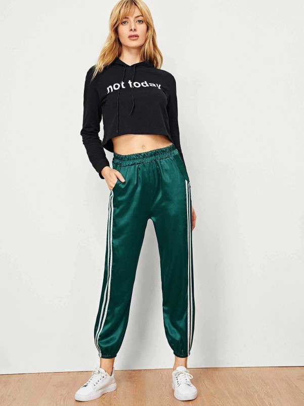 Striped Seam Elastic Waist Pants