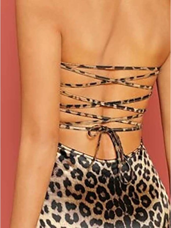 Tied Back Leopard Print Tube Dress