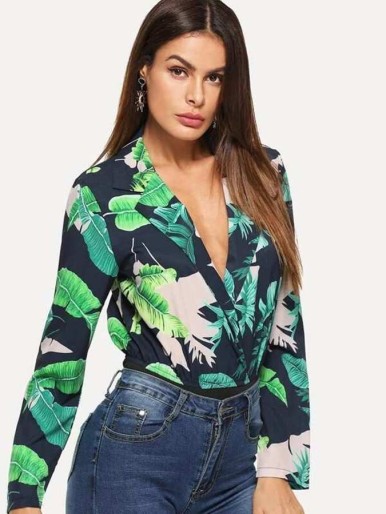 Tropical Print Blouse Bodysuit