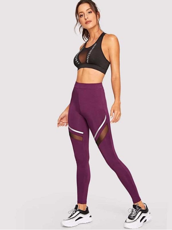 Contrast Mesh Crop Sports Leggings