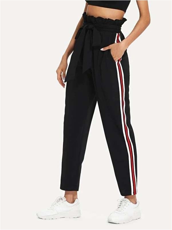 Elastic pants with striped sides