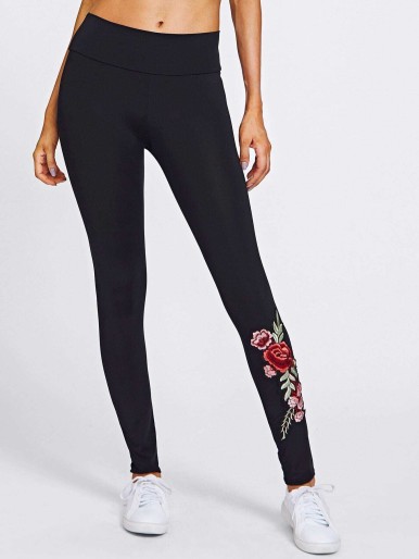 Leggings with embroidered flowers