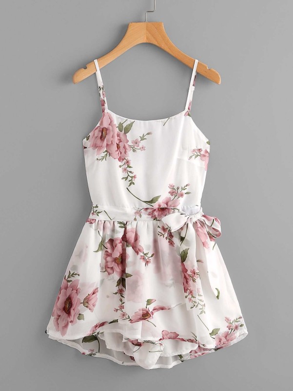 Romper with floral print and fine straps