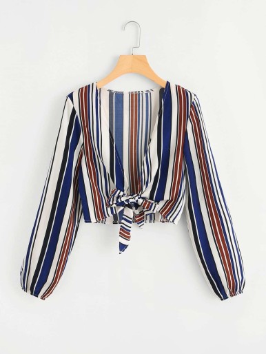 Many colorful Boho Striped Ladies knotted tops