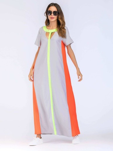 Color Block Cut Out Longline Dress