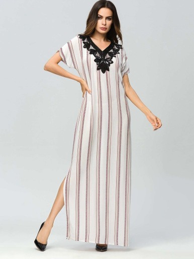 Contrast Sequin Striped Split Side Dress