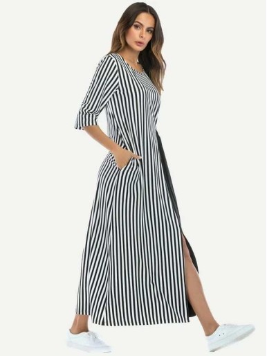 Tie Waist Stripe Contrast Longline Dress