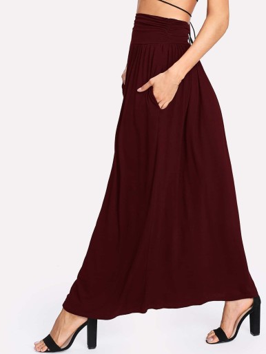 Wide Waist Pleated Solid Skirt