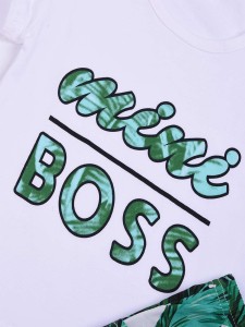Toddler Boys Letter Graphic Tee With Tropical Shorts