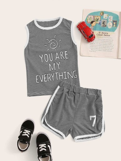 Toddler Boys Contrast Binding Slogan Print Tank Top With Track Shorts