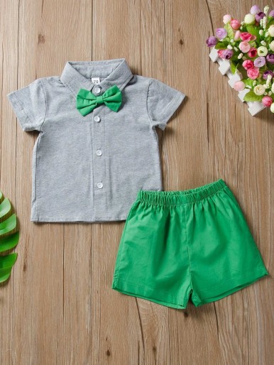 Toddler Boys Bow Neck Button Front Shirt & Shorts
