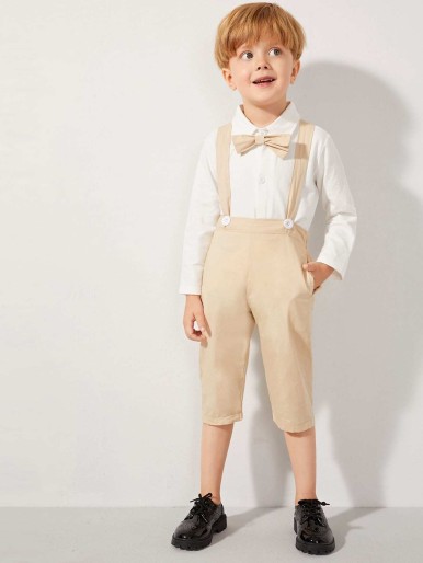 Toddler Boys Bow Tie Collar Top With Straps Capris Pants