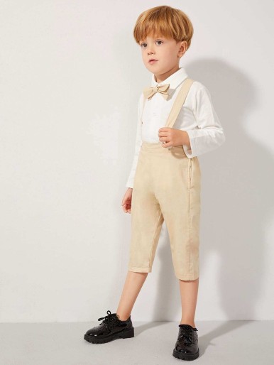 Toddler Boys Bow Tie Collar Top With Straps Capris Pants