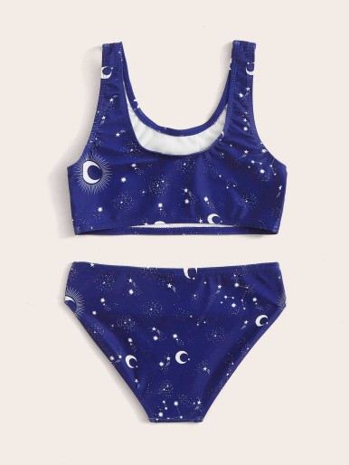 Girls Galaxy Random Print Bikini Set