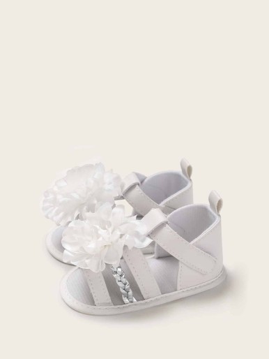 Baby Girls Floral Applique Braided Detail Sandals
