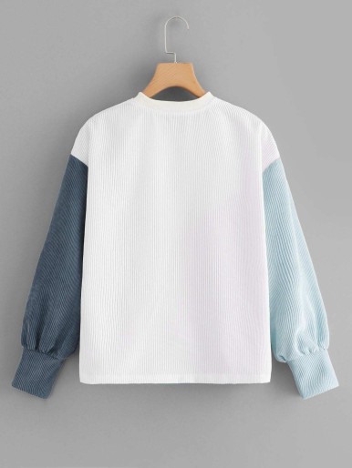 Drop Shoulder Colorblock Rib-knit Sweatshirt