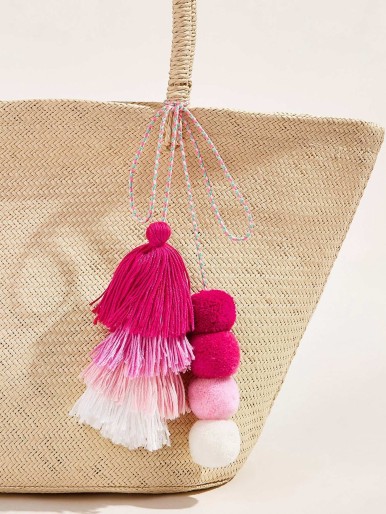 Colorblock Tassel & Pom-pom Bag Charm