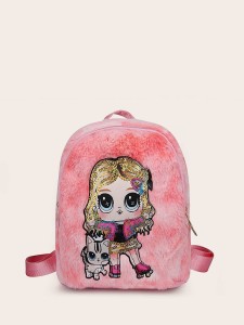 Girls Sequins Decor Figure Graphic Backpack