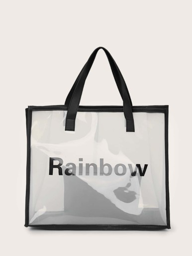 Letter Graphic Clear Tote Bag With Pouch
