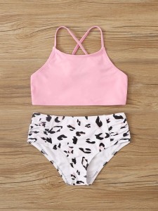 Girls Leopard Criss Cross Bikini