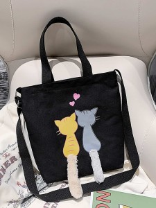 Girls Cat Graphic Canvas Tote Bag